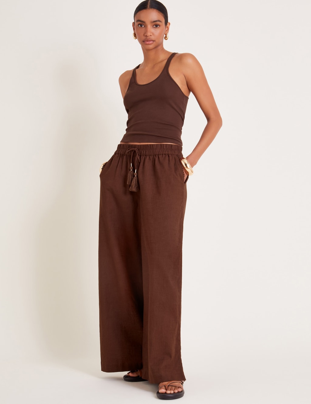 Drawstring wide leg trousers deals