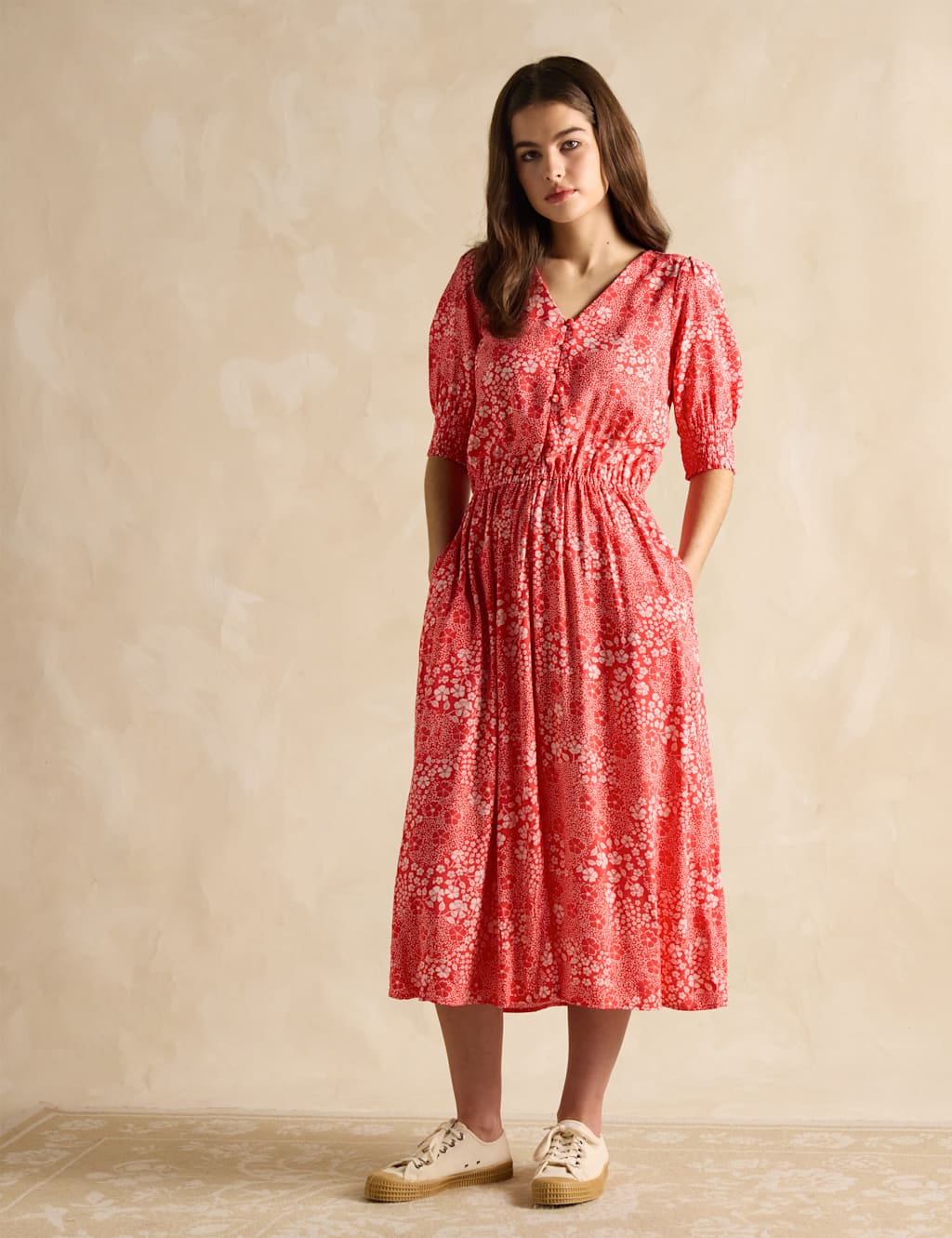 Floral V-Neck Midi Waisted Dress 3 of 6
