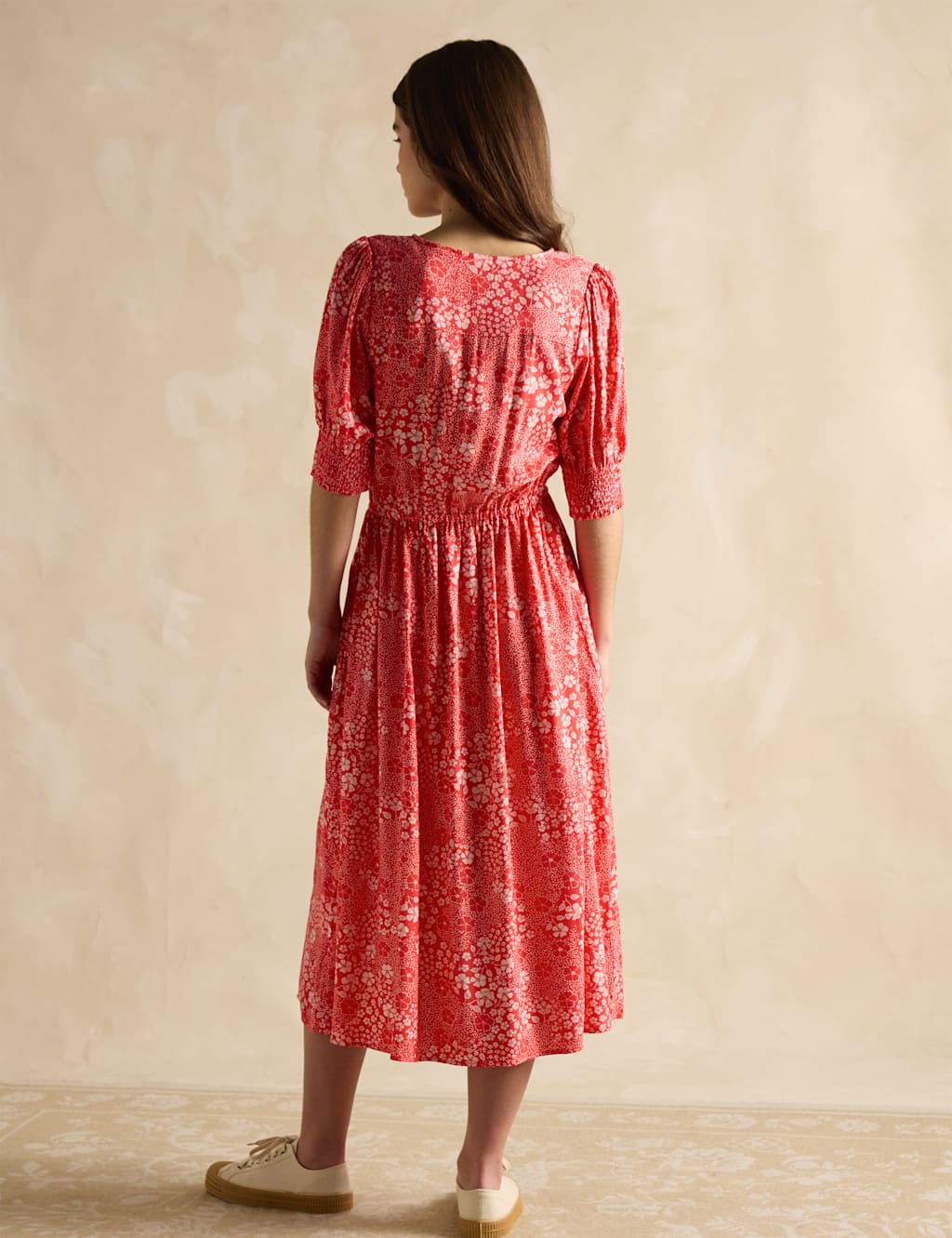 Floral V-Neck Midi Waisted Dress 4 of 6