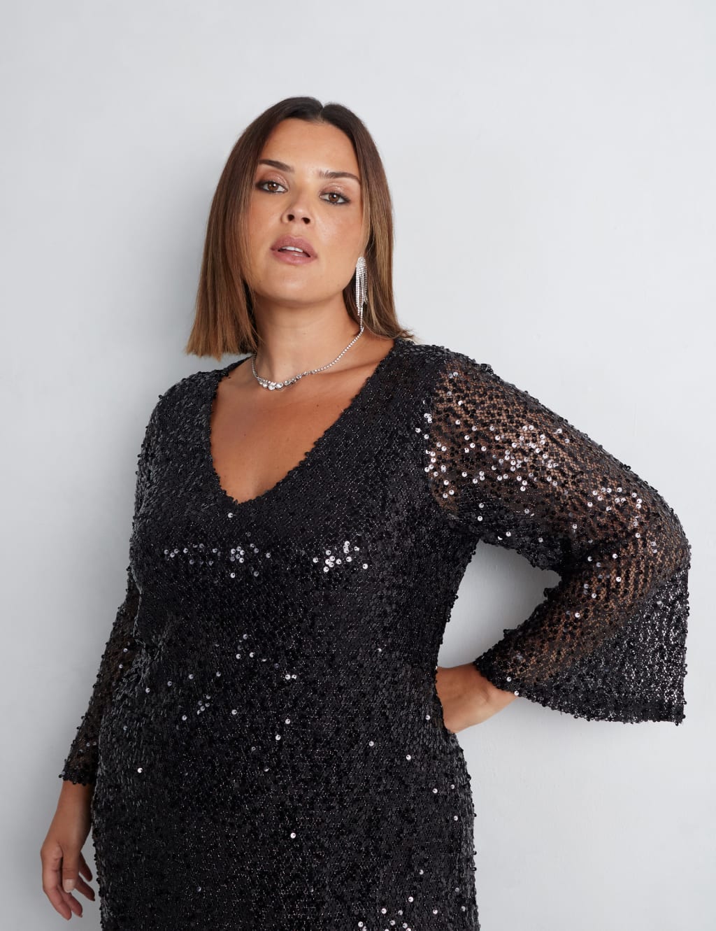 Sequin V-Neck Knee Length Shift Dress 3 of 7