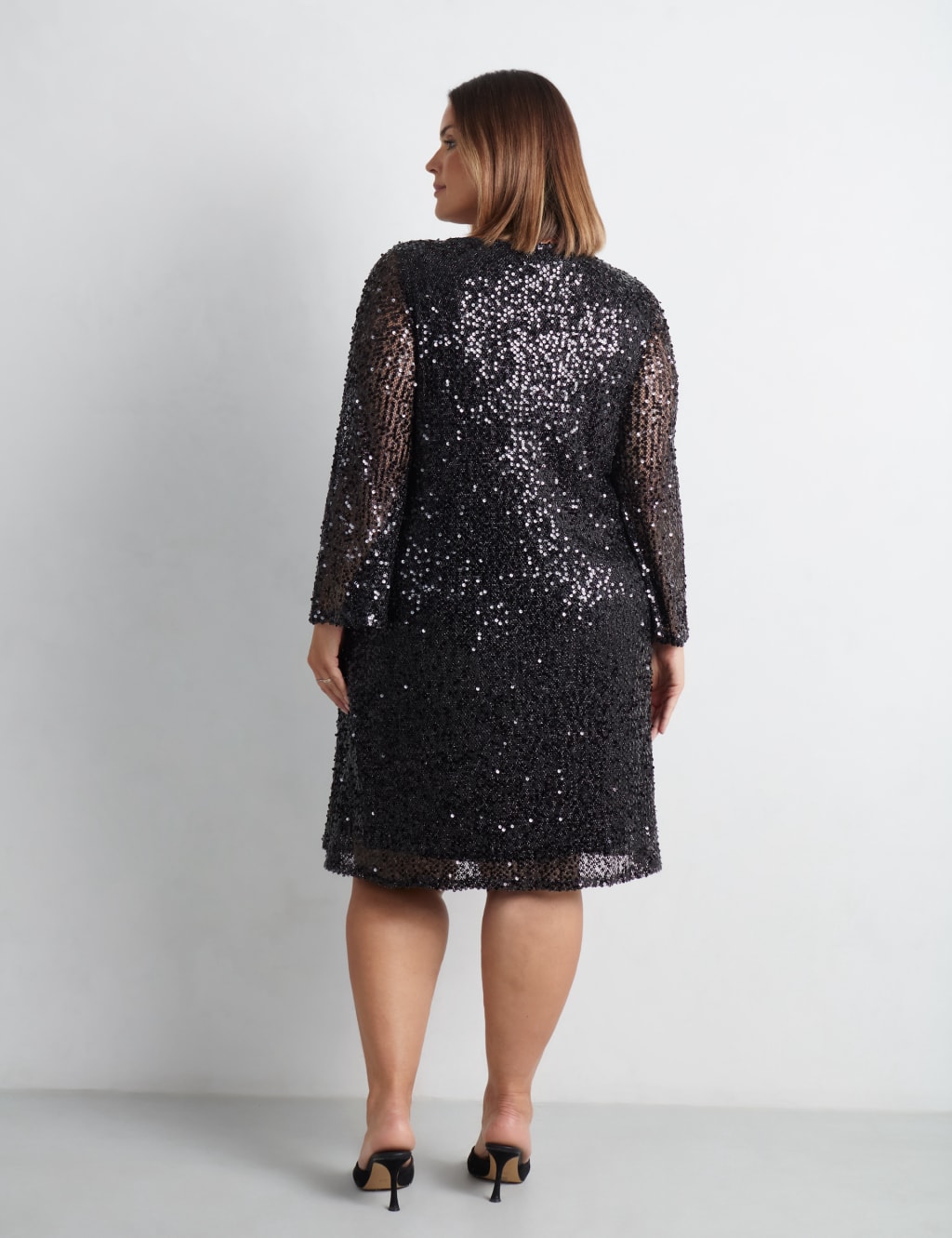 Sequin V-Neck Knee Length Shift Dress 7 of 7