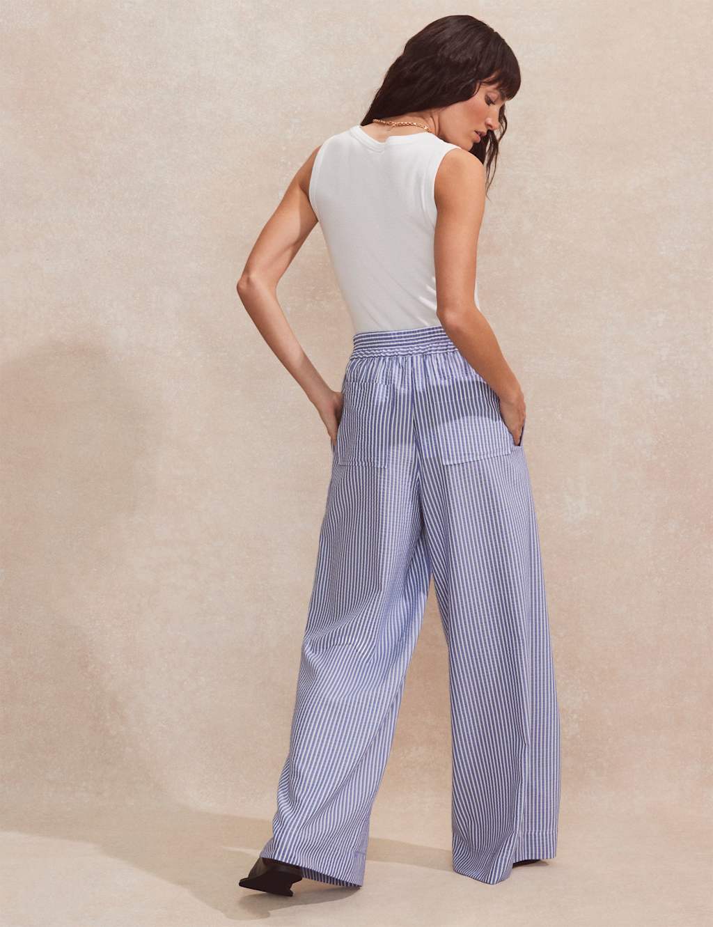 Striped Elasticated Waist Wide Leg Trousers 3 of 4
