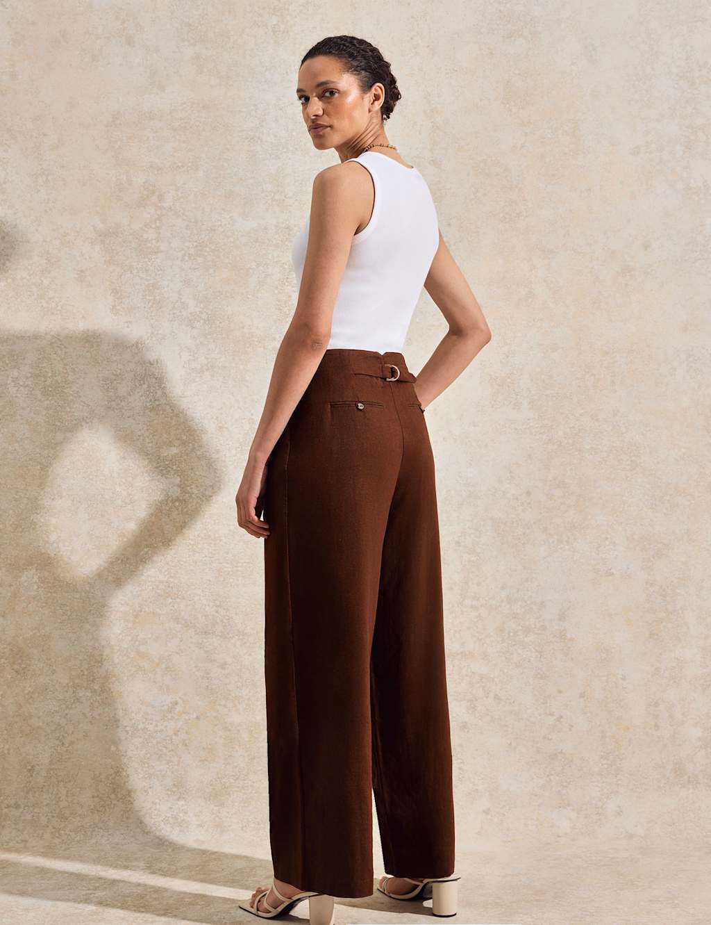 Linen Rich Buckle Detail Wide Leg Trousers 2 of 4