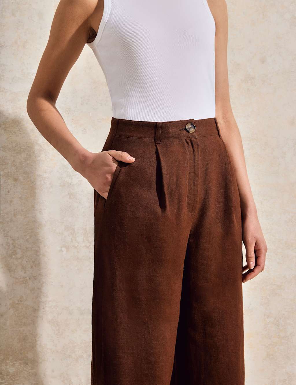 Linen Rich Buckle Detail Wide Leg Trousers 3 of 4