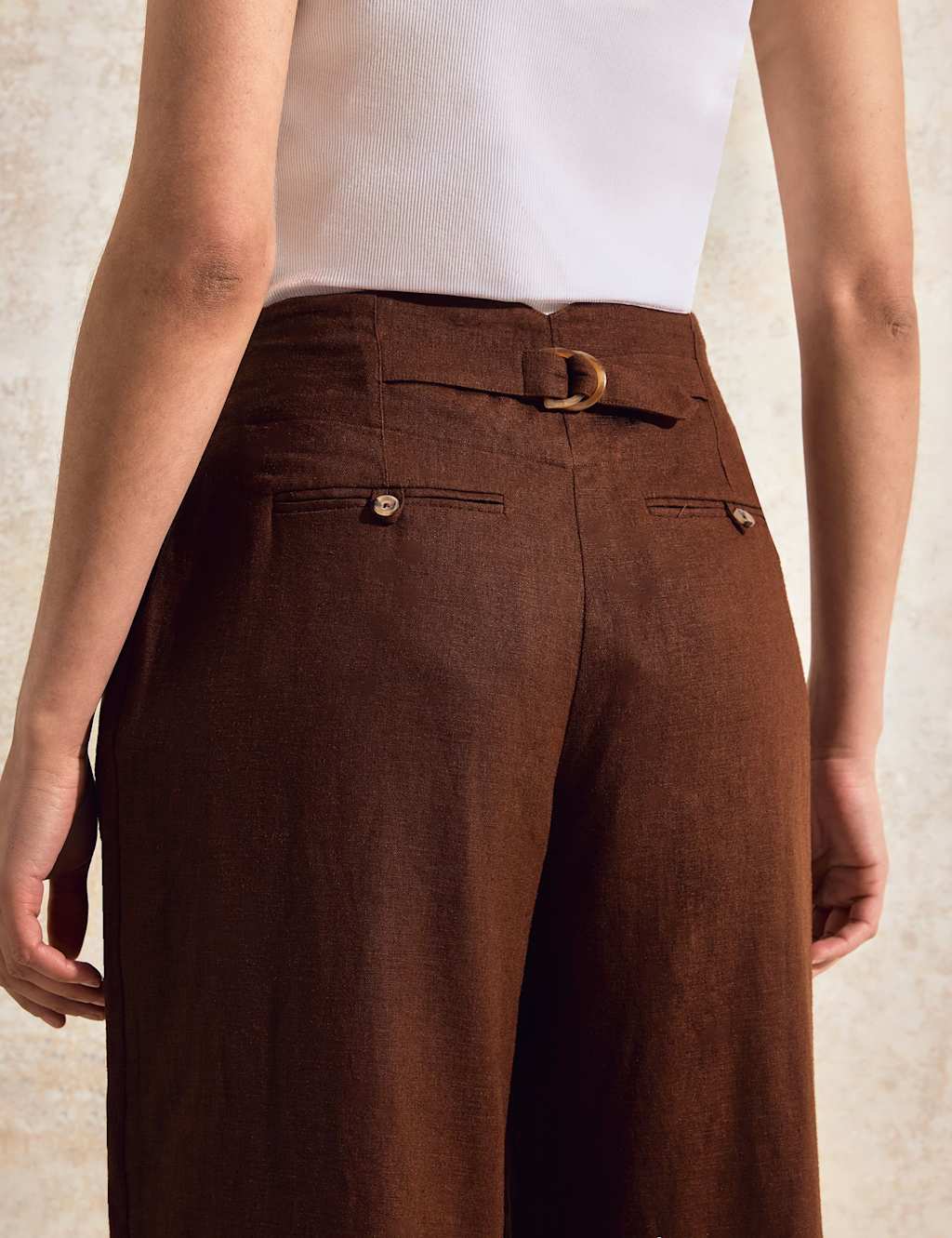 Linen Rich Buckle Detail Wide Leg Trousers 4 of 4