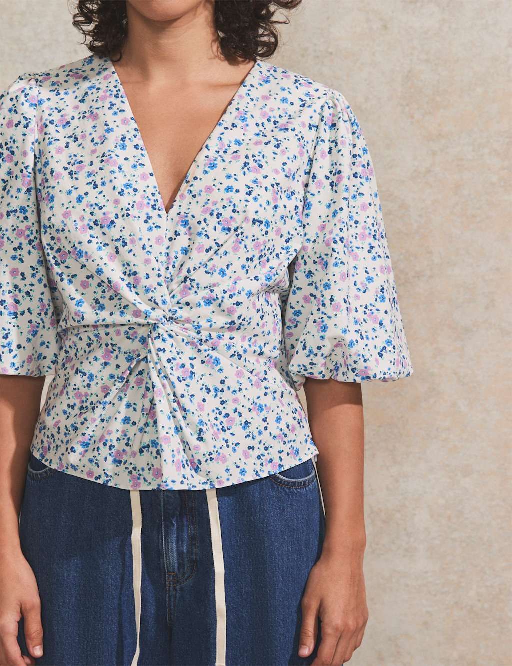 Pure Cotton Ditsy Floral Twist Front Blouse 3 of 3