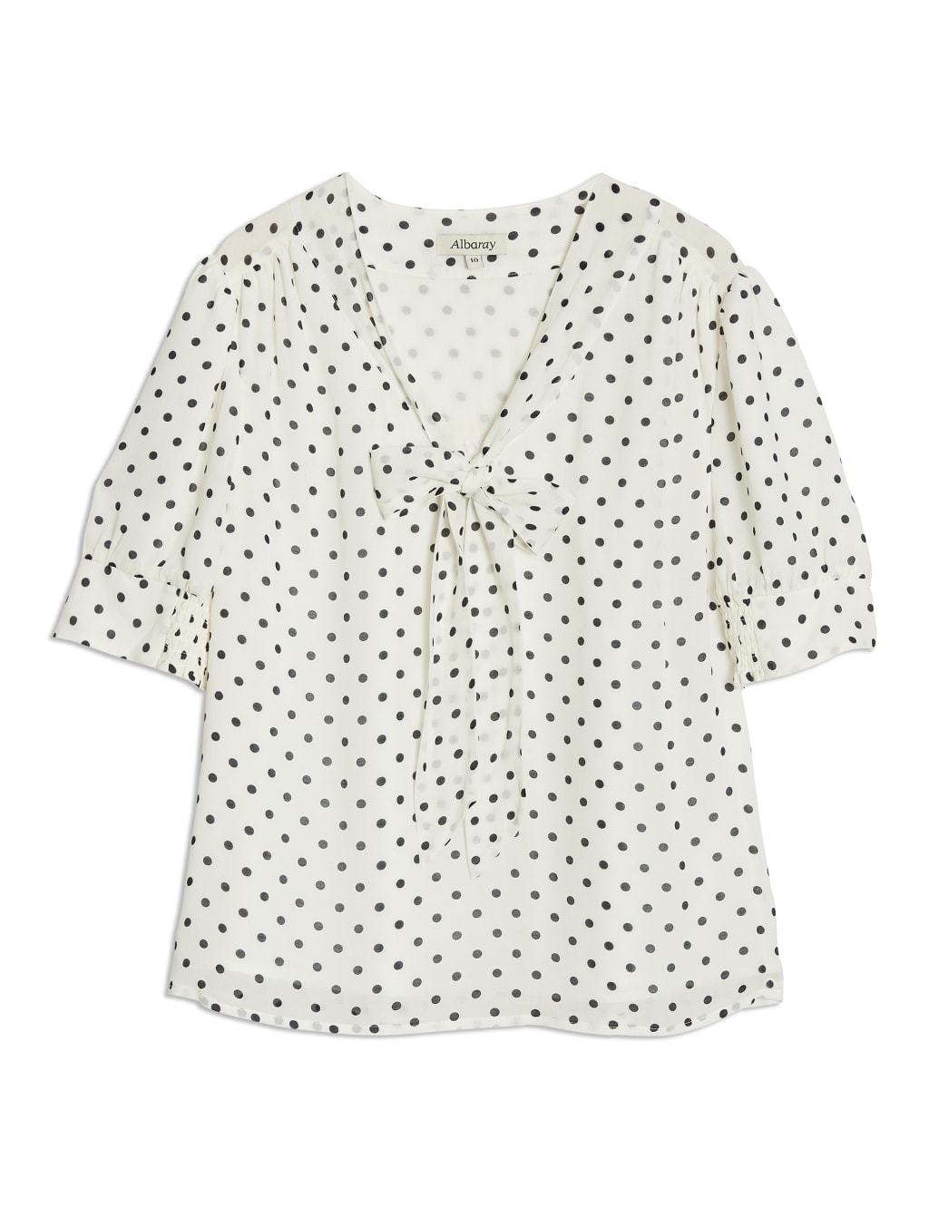 Polka Dot V-Neck Tie Detail Blouse 2 of 6