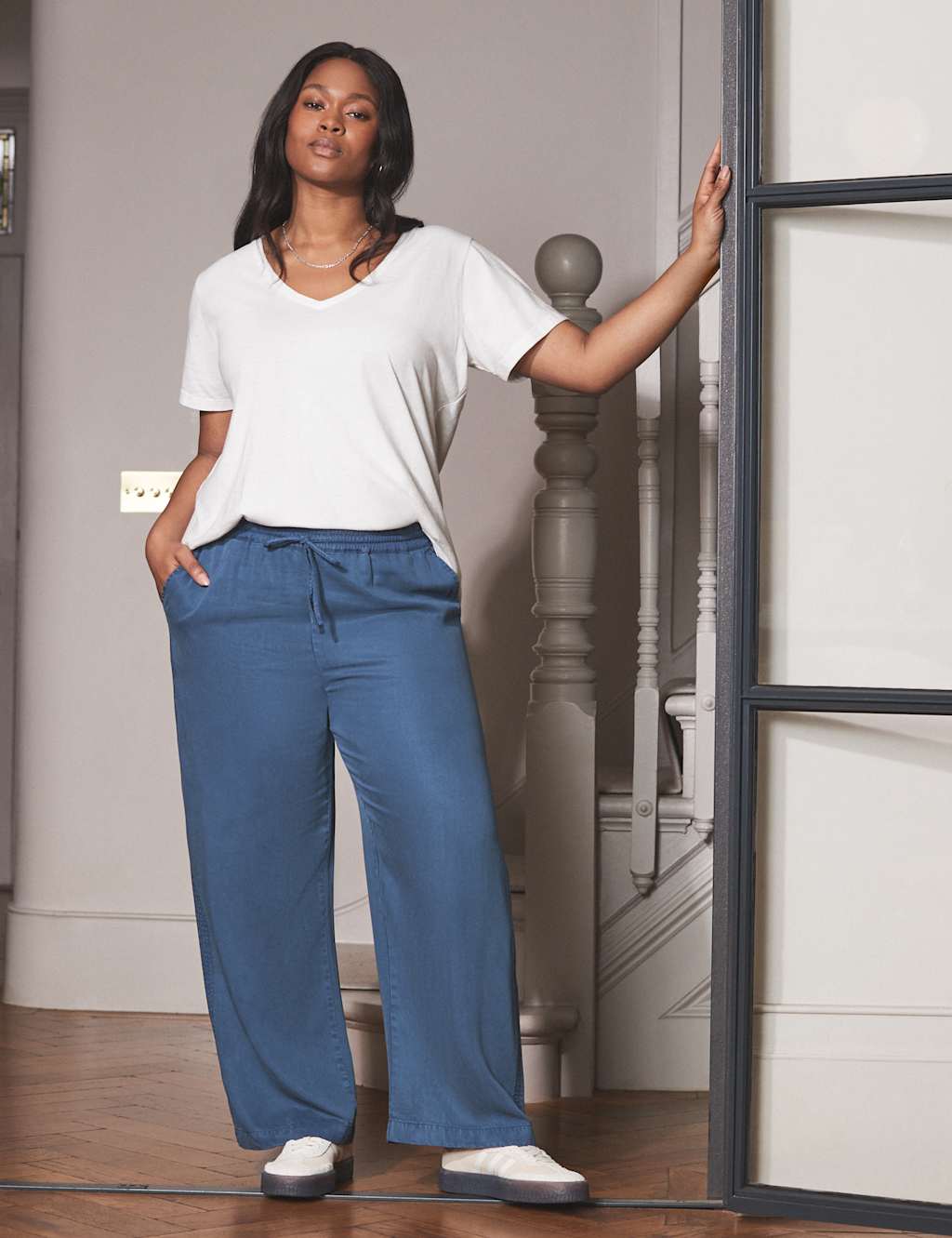 Pure Lyocell Drawstring Wide Leg Trousers 2 of 8