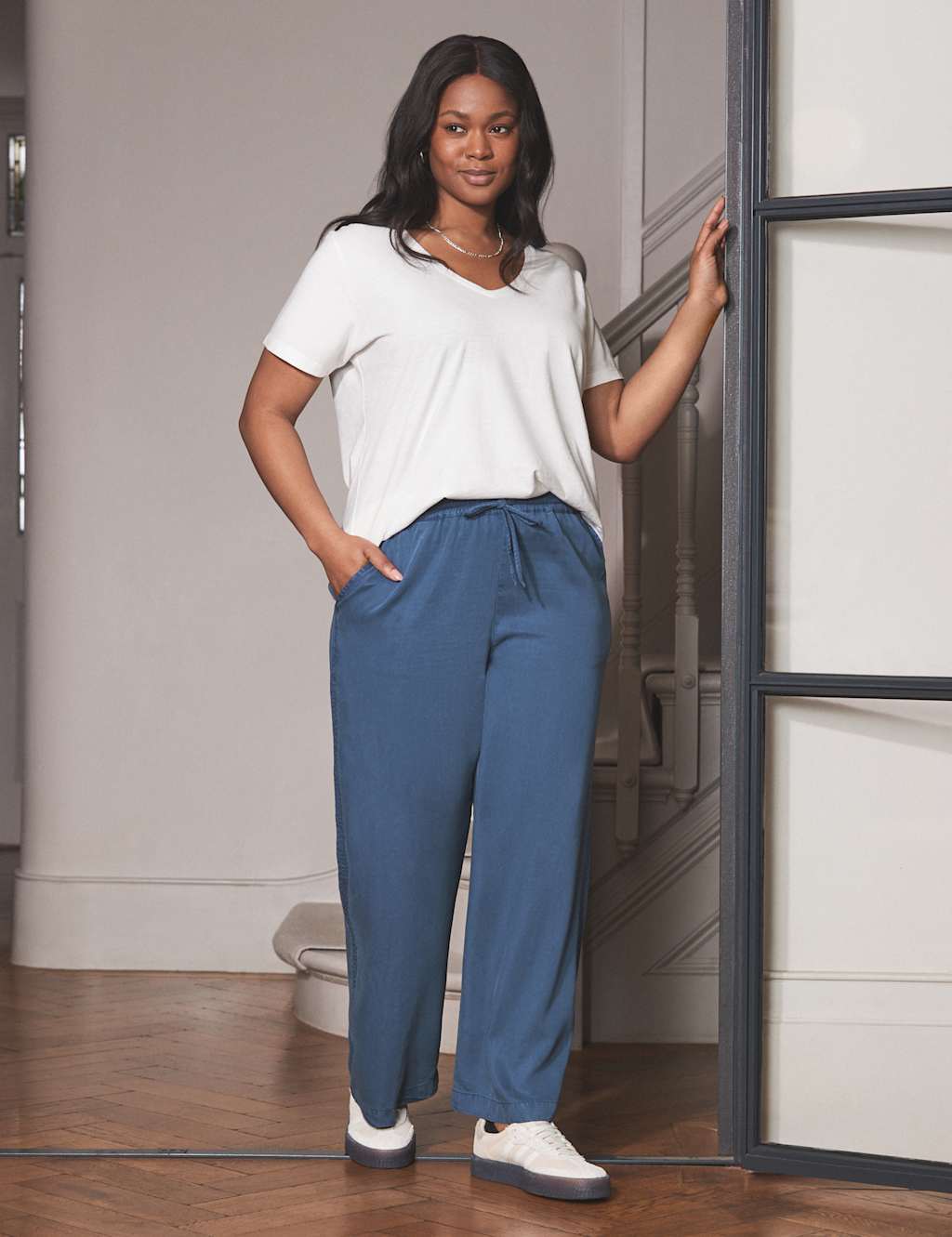 Pure Lyocell Drawstring Wide Leg Trousers 3 of 8