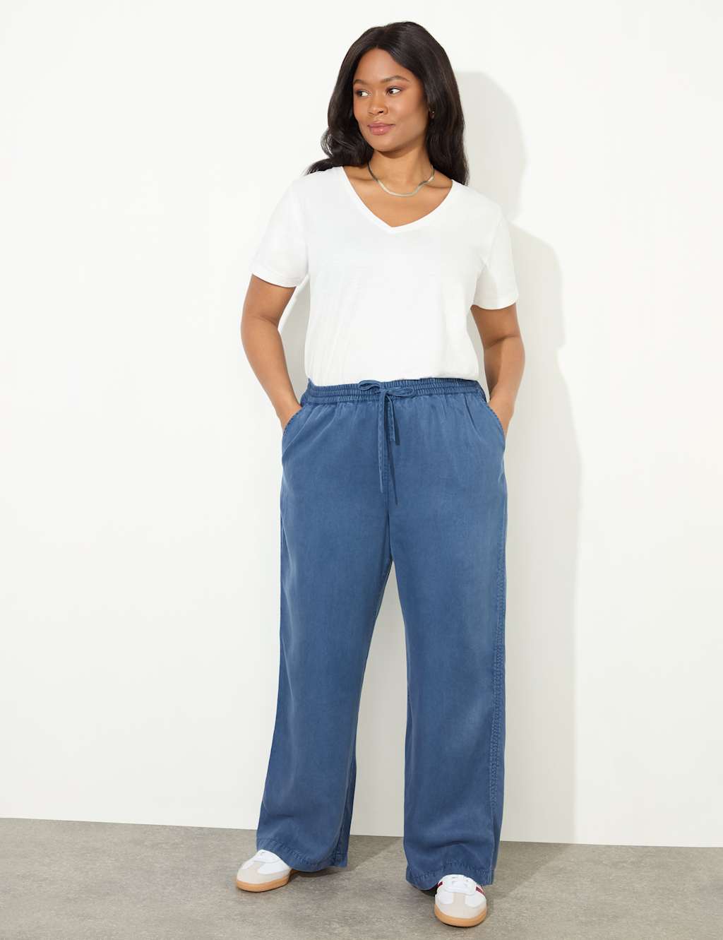 Pure Lyocell Drawstring Wide Leg Trousers 4 of 8