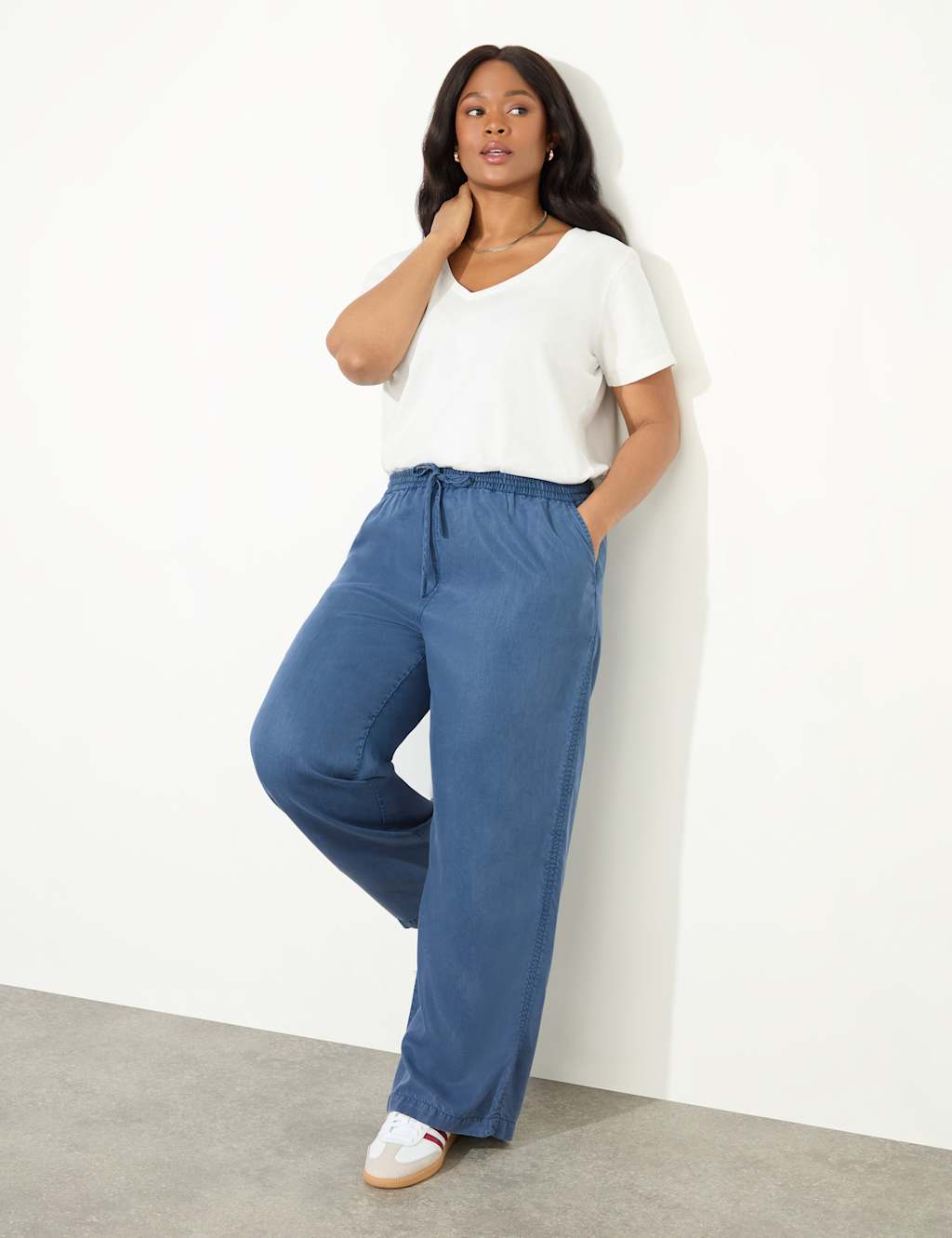 Pure Lyocell Drawstring Wide Leg Trousers 5 of 8