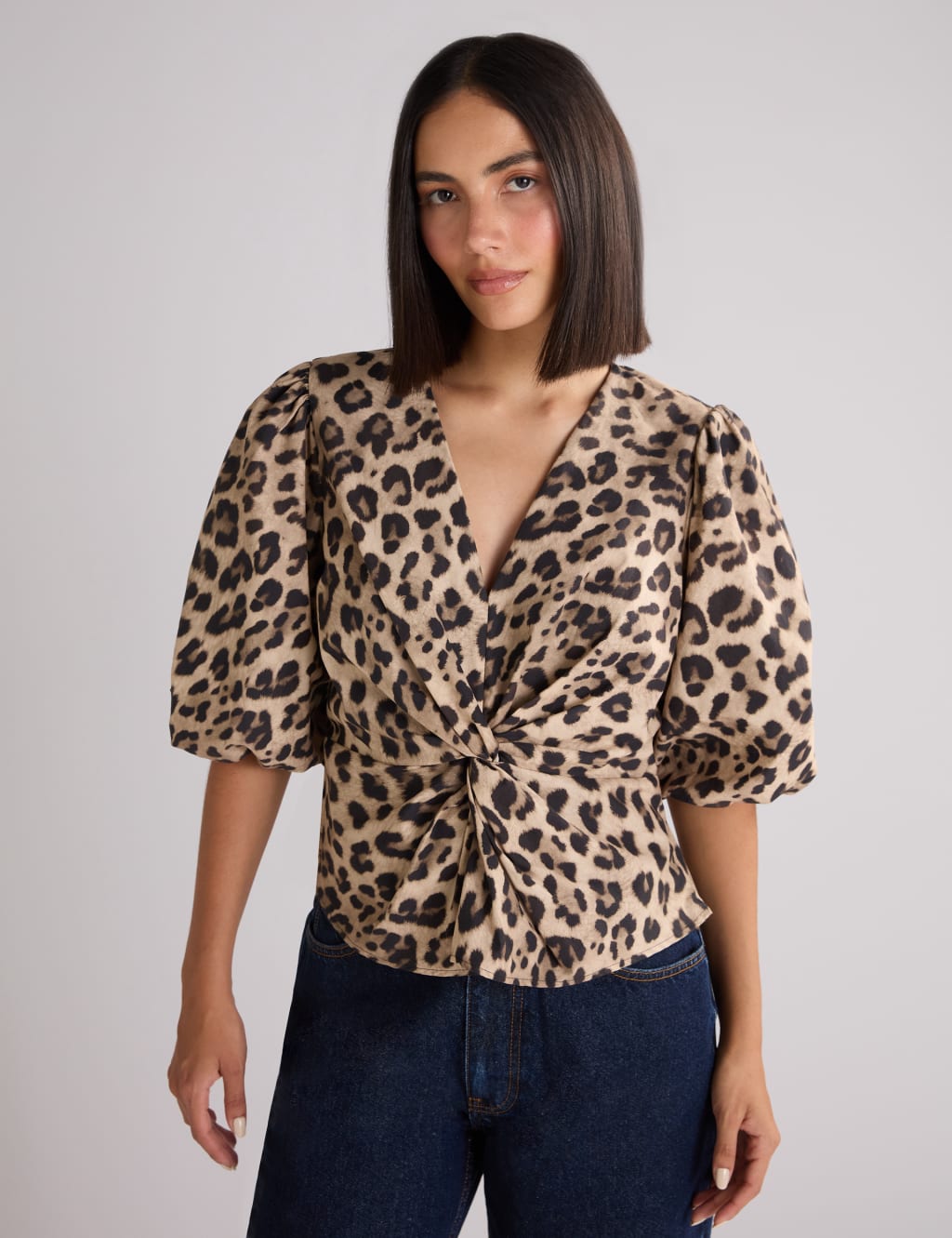 Pure Cotton Animal Print Twist Front Blouse RO ZO M S