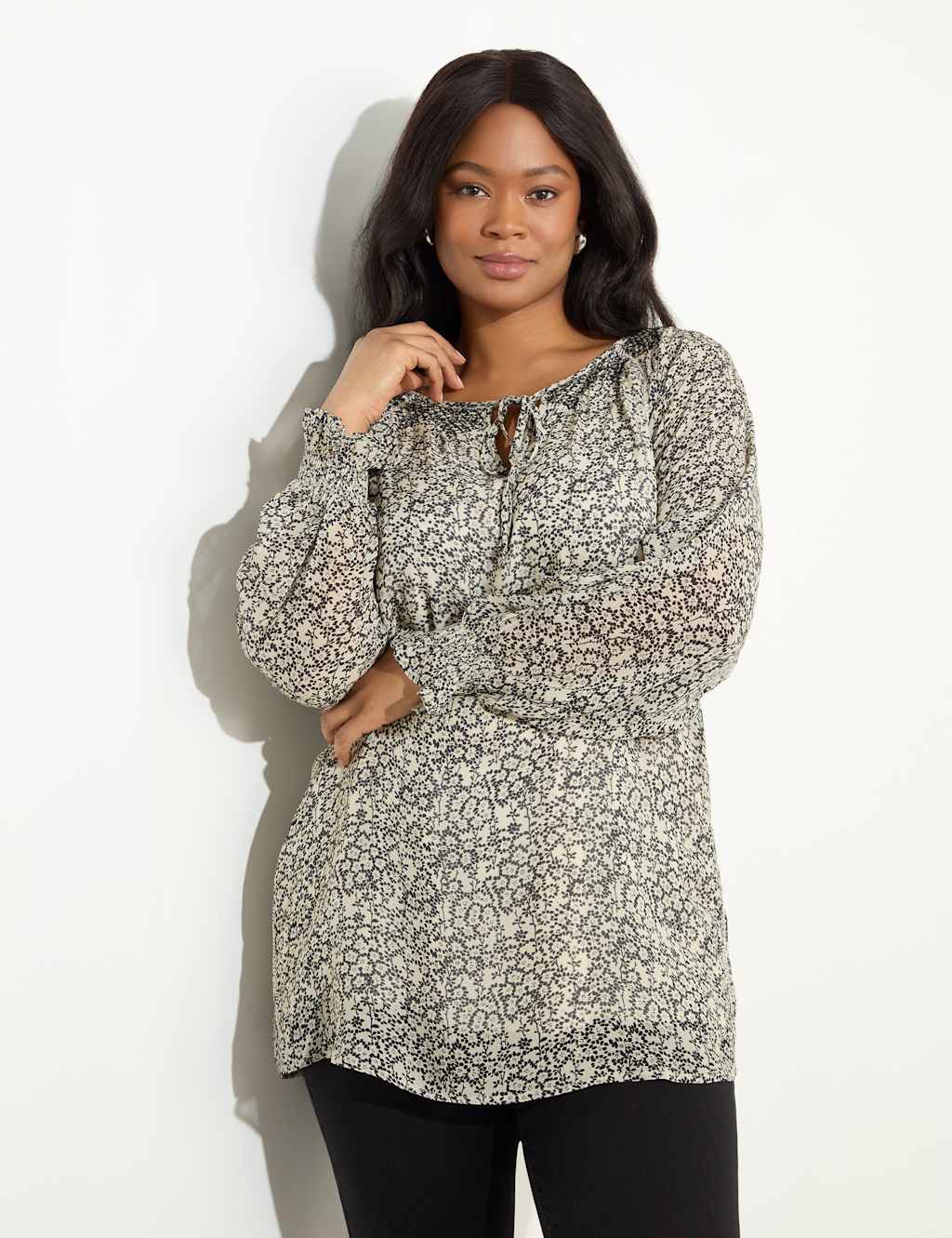 Ditsy Floral Tie Neck Smocked Tunic 5 of 5