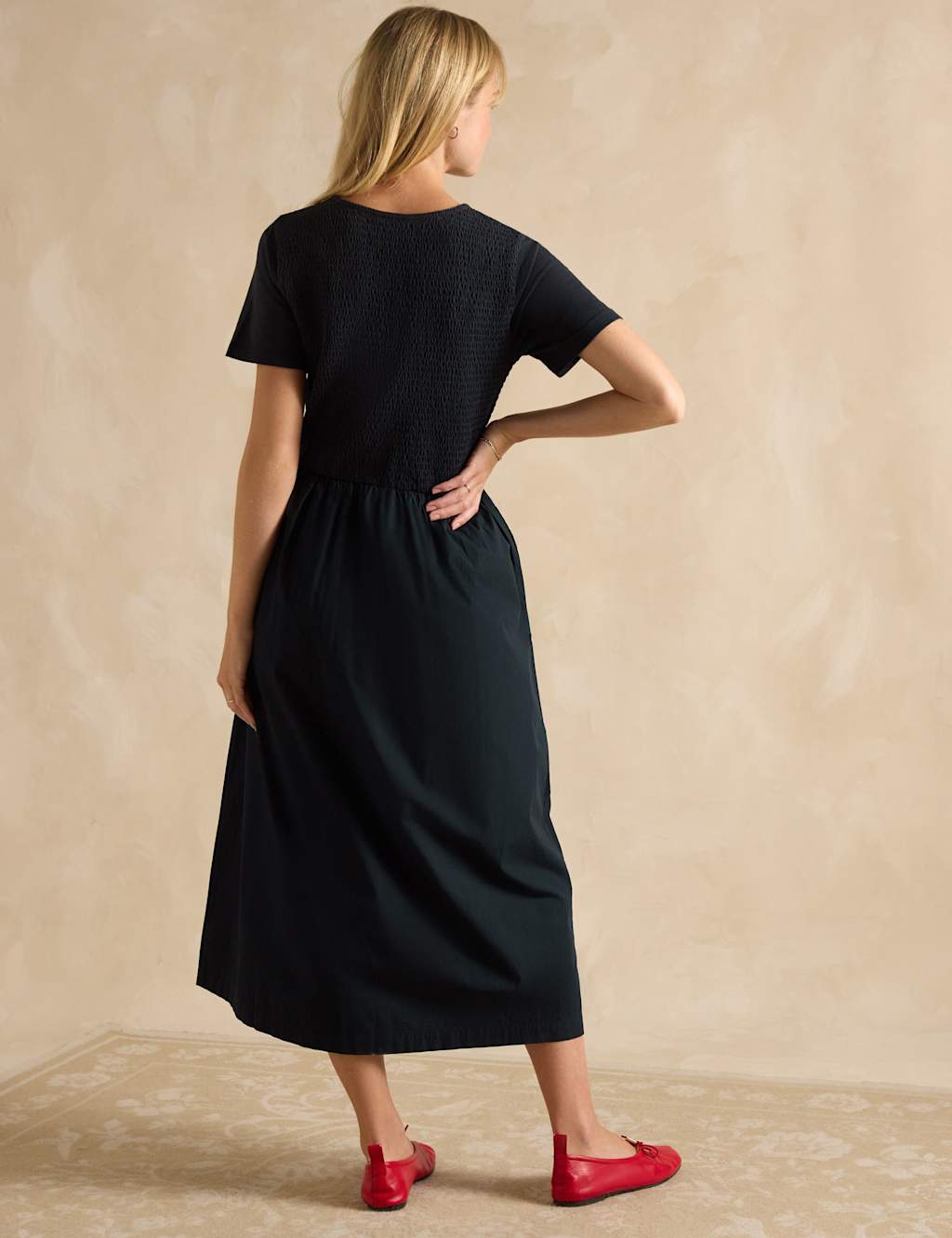 Pure Cotton Shirred Waisted Midaxi Dress 4 of 7
