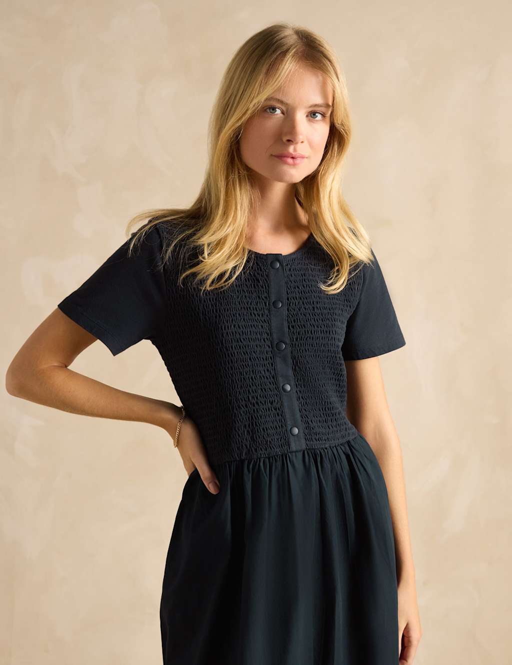 Pure Cotton Shirred Waisted Midaxi Dress 5 of 7