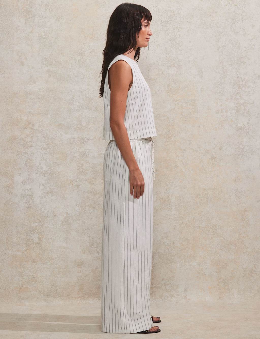 Linen Blend Striped Wide Leg Trousers 2 of 4