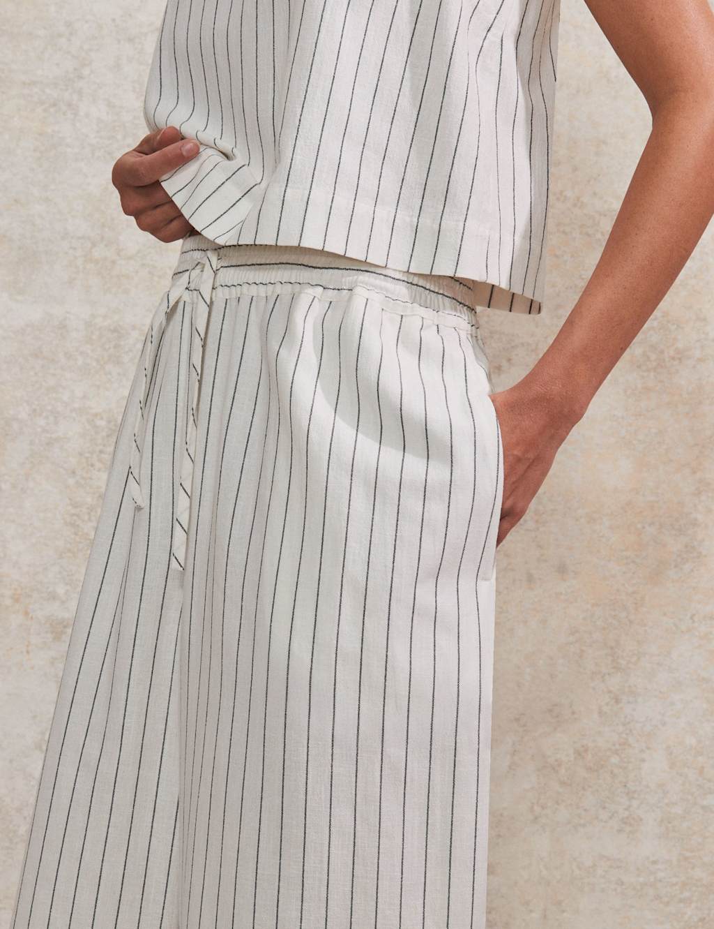 Linen Blend Striped Wide Leg Trousers 3 of 4