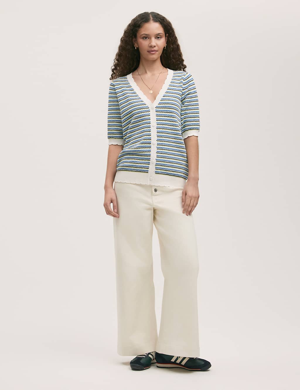 Pure Cotton Striped Short Sleeve Cardigan 2 of 4