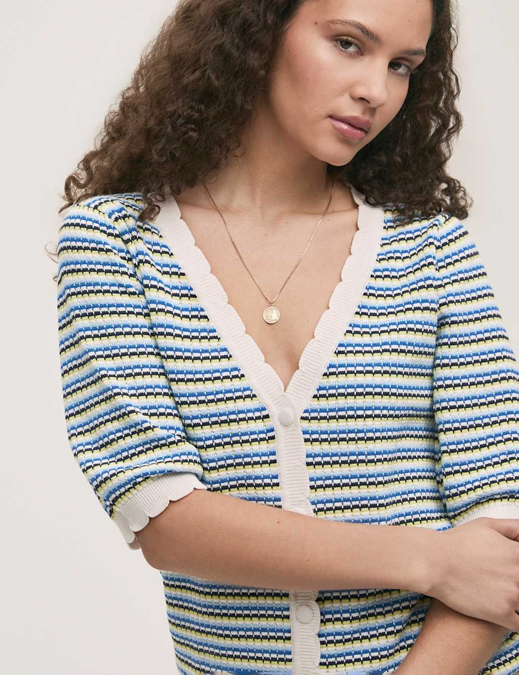 Pure Cotton Striped Short Sleeve Cardigan 4 of 4