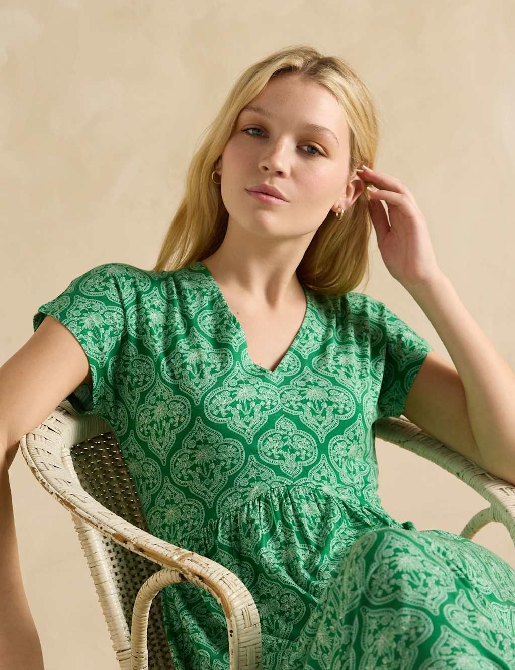 Jersey Printed V-Neck Midaxi Waisted Dress 3 of 6