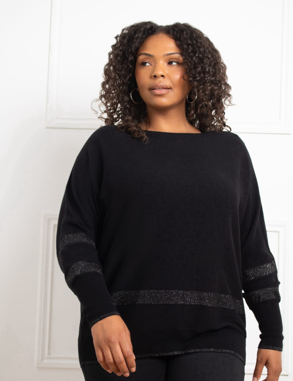 Cotton Blend Striped Slash Neck Jumper Live Unlimited London M S