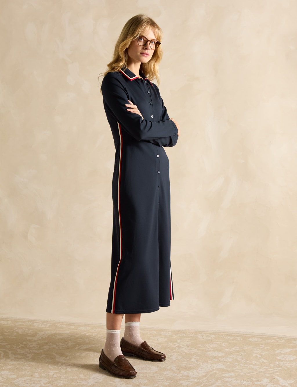 Jersey Patterned Collared Midaxi Shirt Dress 2 of 6
