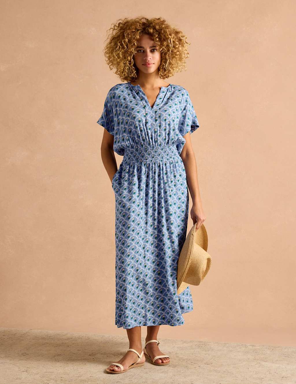 Floral Notch Neck Midaxi Waisted Dress 3 of 7