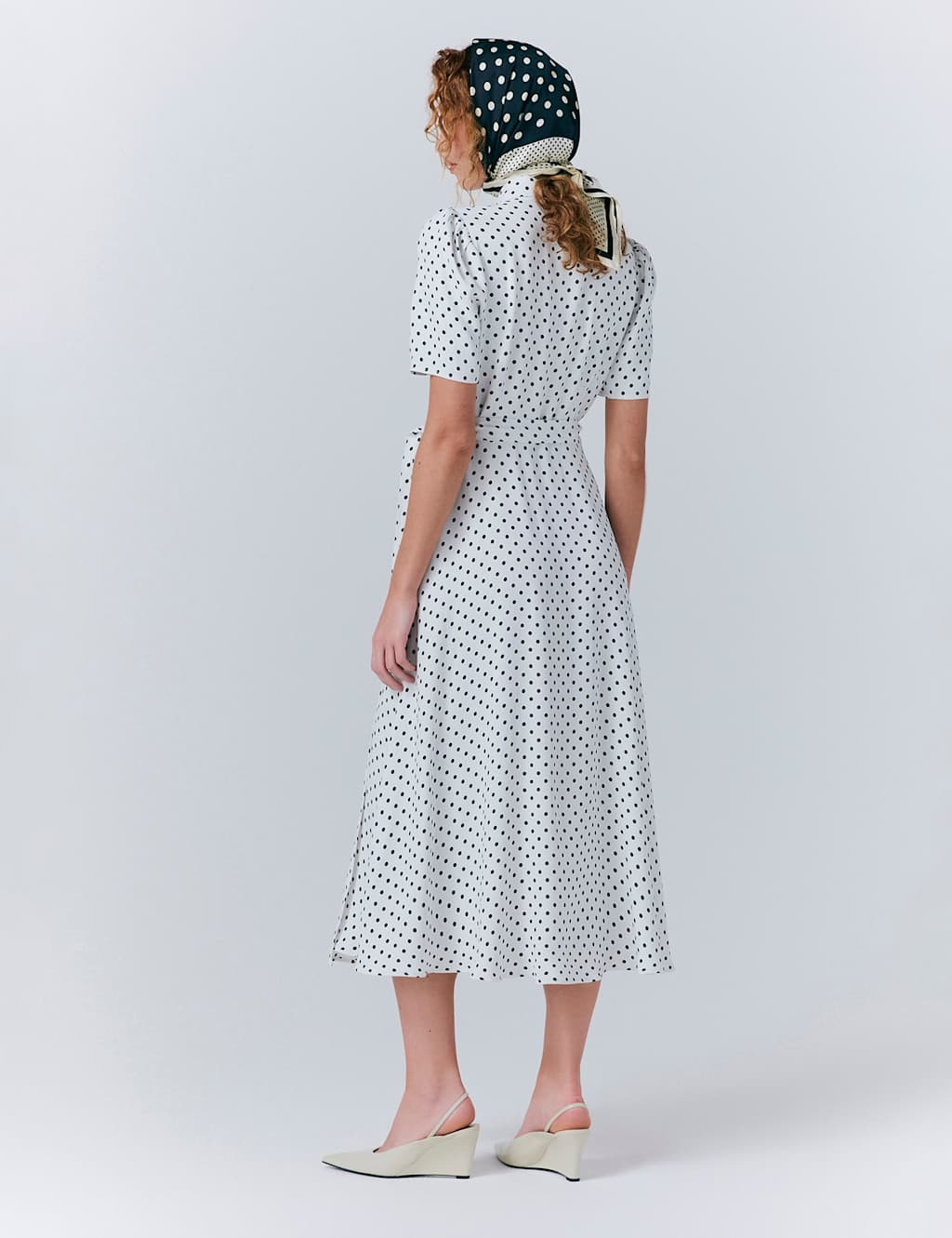Crepe Polka Dot Midi Wrap Tea Dress 2 of 5