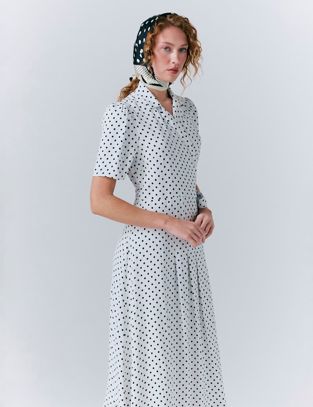 Crepe Polka Dot Midi Wrap Tea Dress 4 of 5