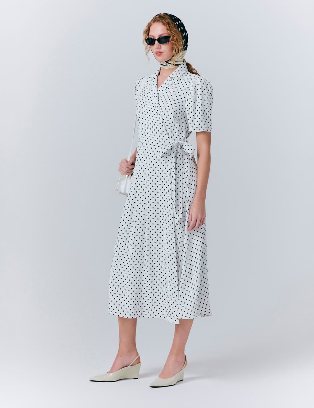 Crepe Polka Dot Midi Wrap Tea Dress 5 of 5