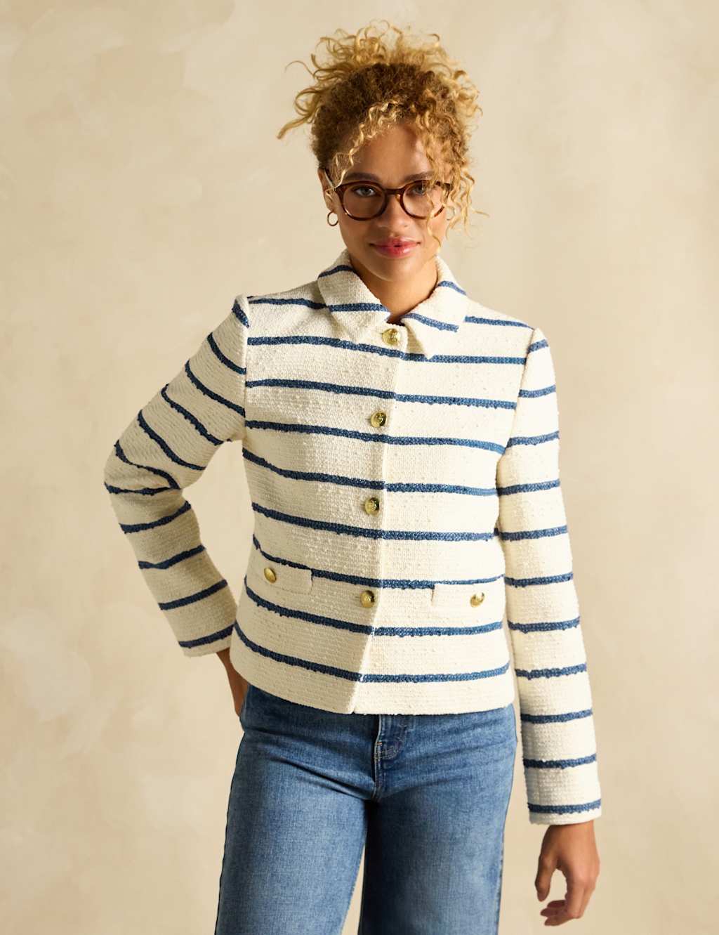 Cotton Rich Striped Collared Jacket 3 of 6