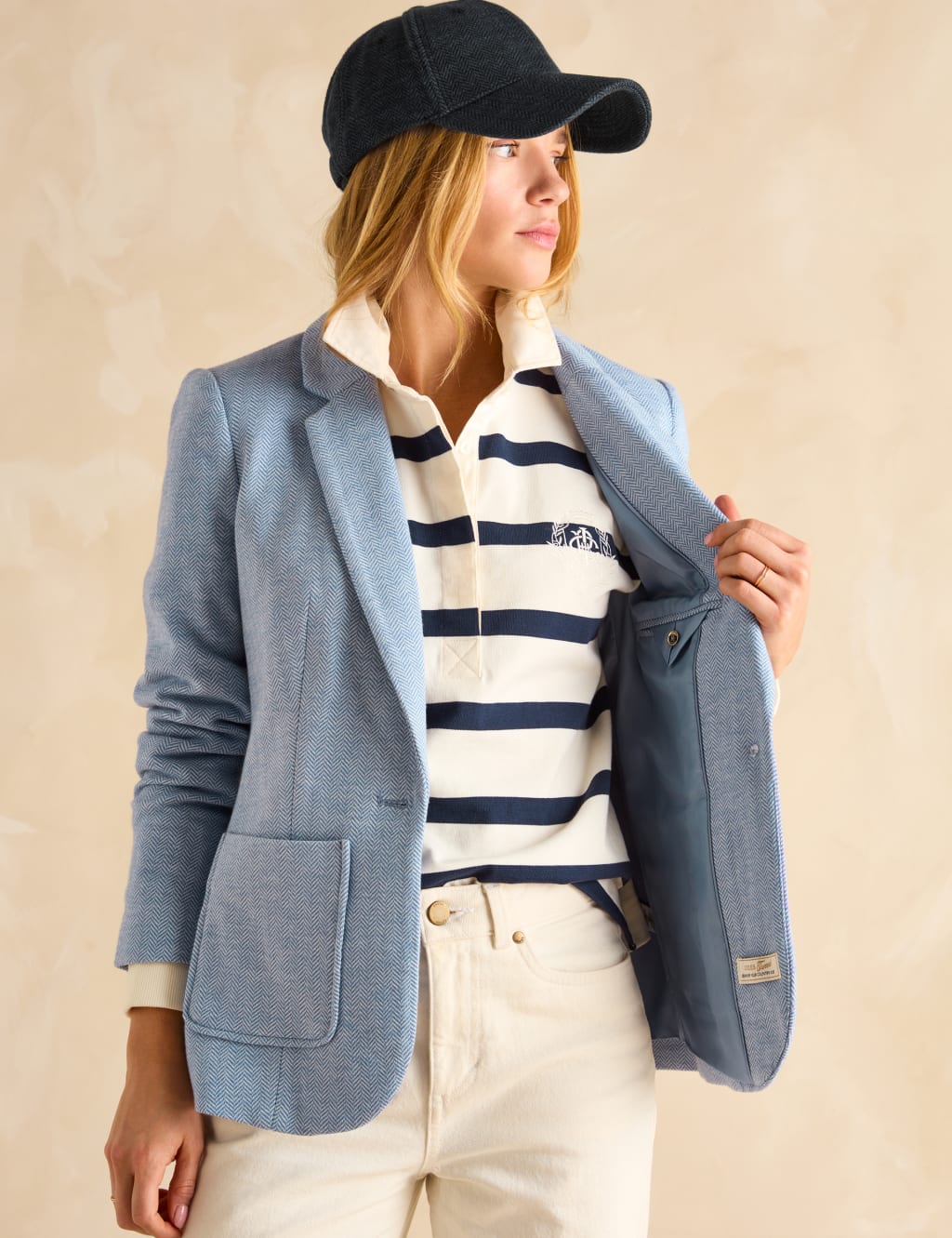Cotton Rich Herringbone Single Breasted Blazer 3 of 10