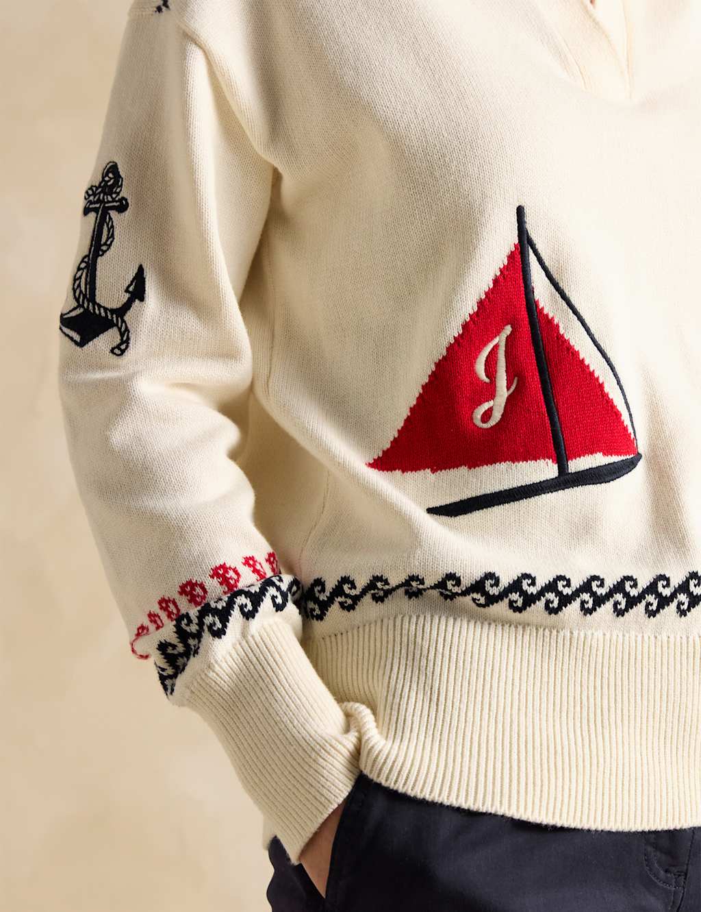 Pure Cotton Intarsia Collared V-Neck Jumper 6 of 7