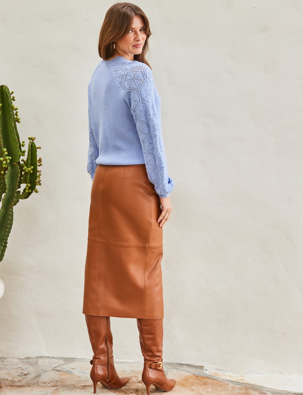Leather Button Front Midi Pencil Skirt 2 of 3