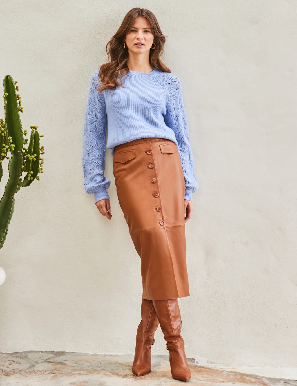 Leather Button Front Midi Pencil Skirt 3 of 3
