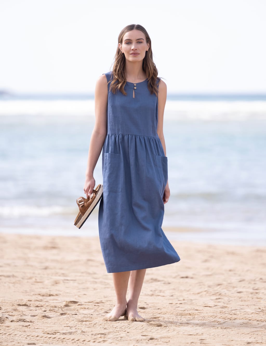 Pure Linen Midi Smock Dress 1 of 7