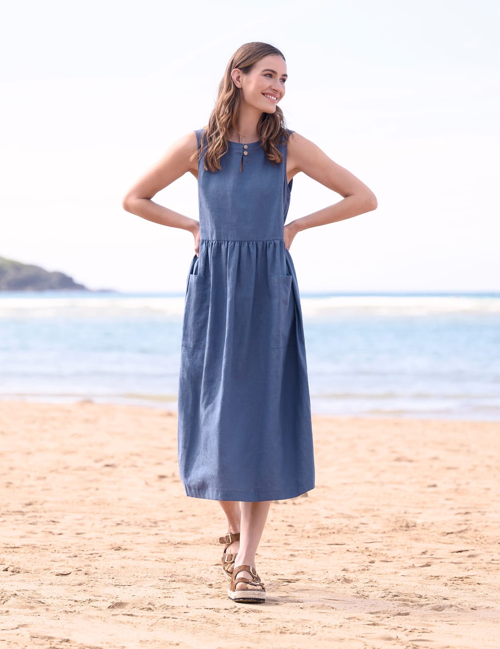Pure Linen Midi Smock Dress 3 of 7
