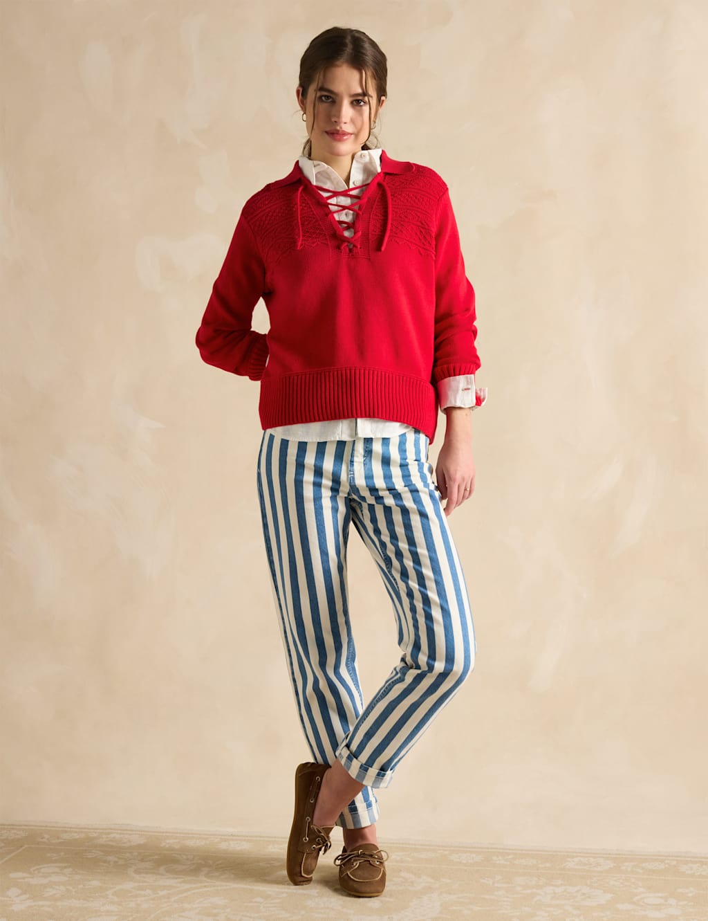 Pure Cotton Textured Lace Up Collared Jumper 4 of 7