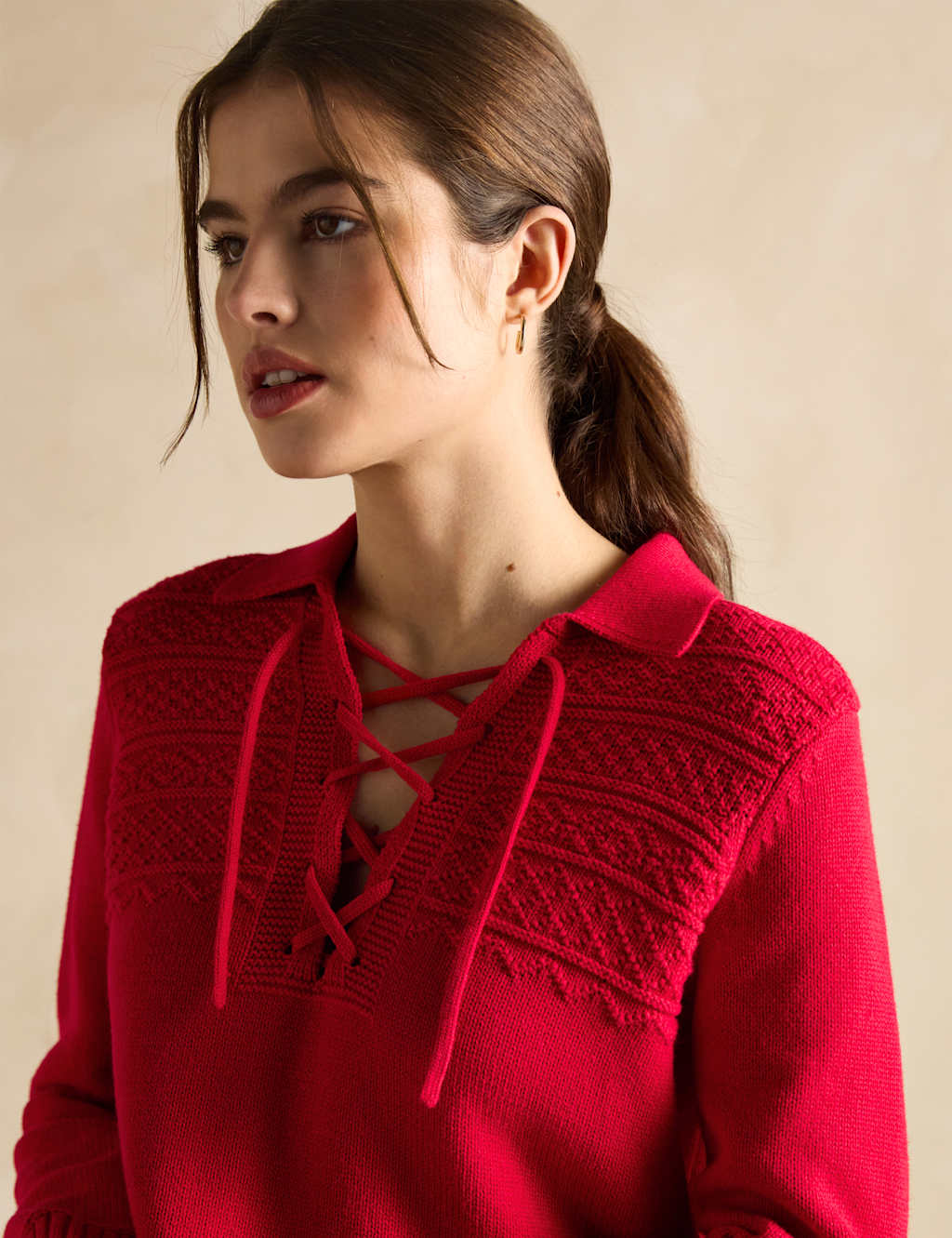 Pure Cotton Textured Lace Up Collared Jumper 6 of 7
