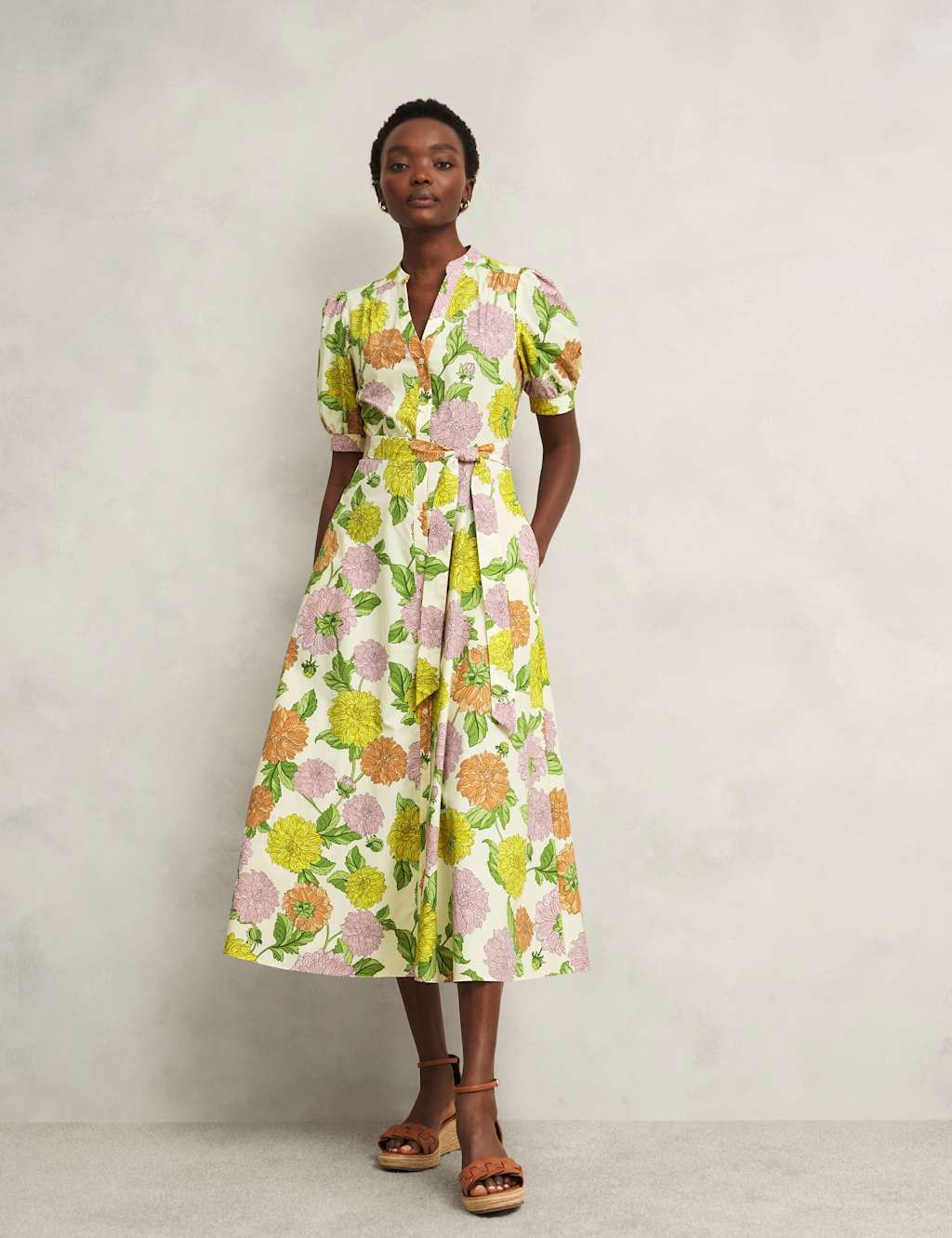 Pure Cotton Floral Notch Neck Skater Dress 1 of 7