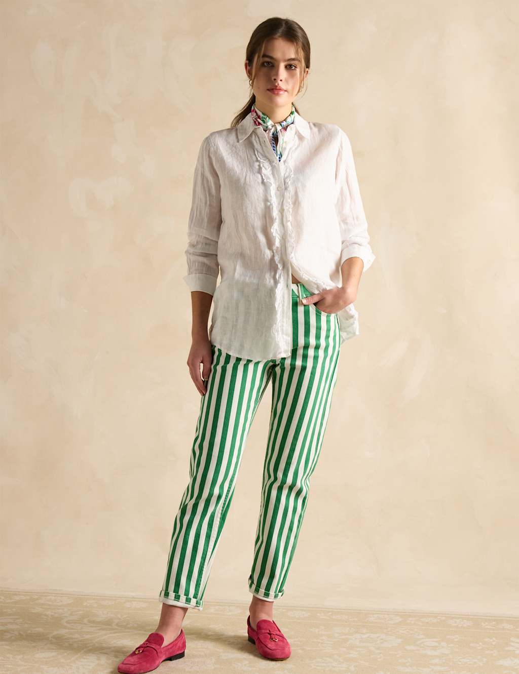 Pure Linen Collared Ruffle Shirt 2 of 5