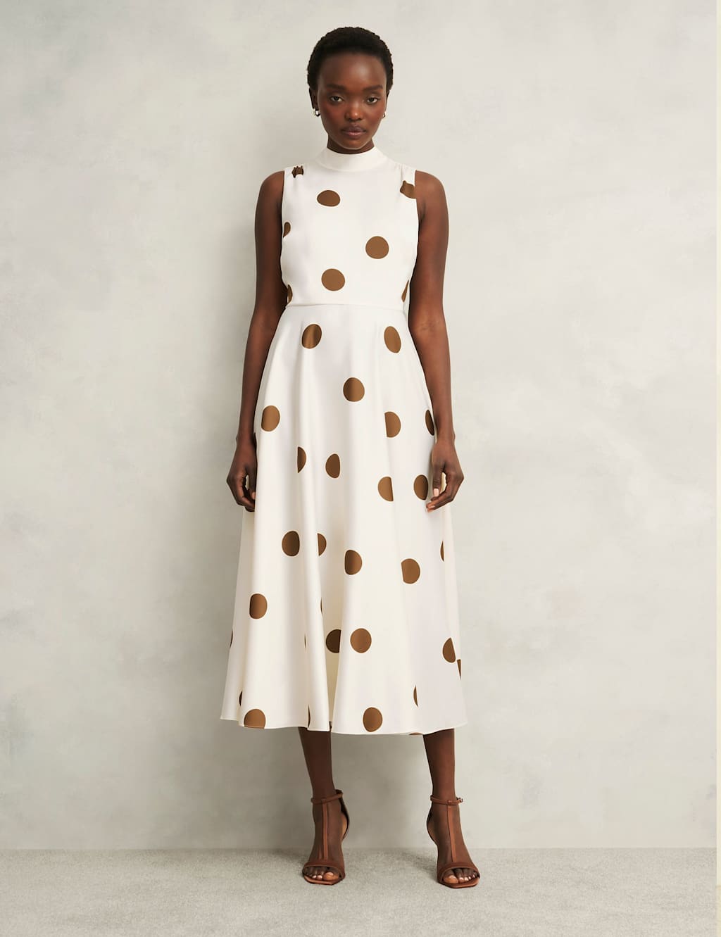 Polka Dot Tie Neck Midi Skater Dress 1 of 7
