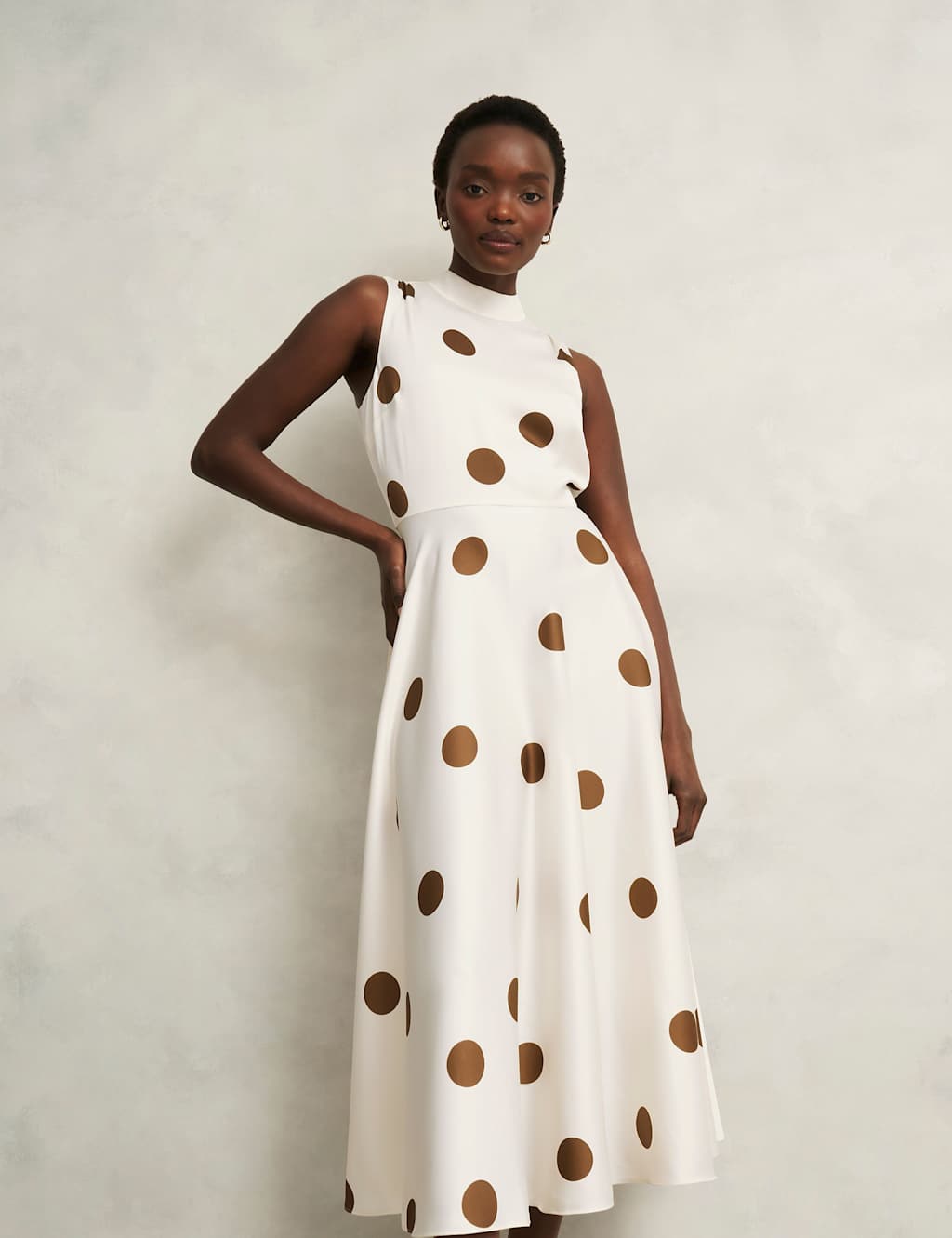 Polka Dot Tie Neck Midi Skater Dress 3 of 7