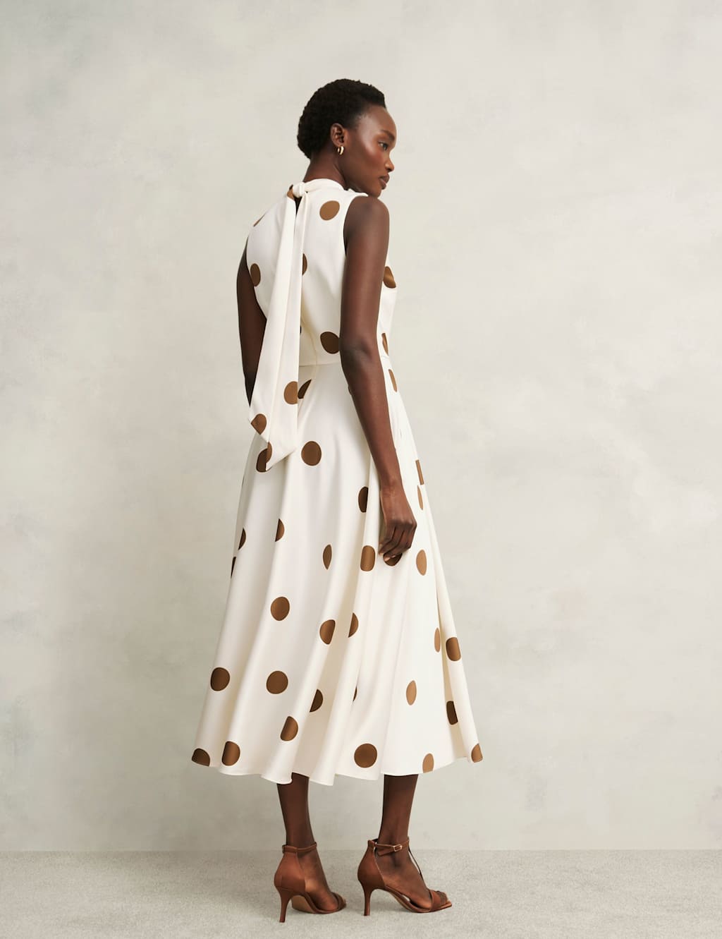 Polka Dot Tie Neck Midi Skater Dress 4 of 7