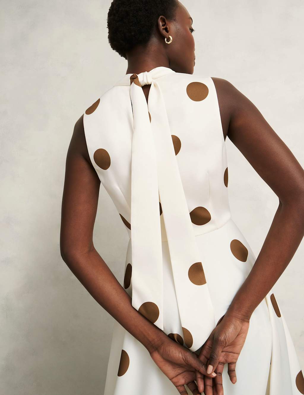 Polka Dot Tie Neck Midi Skater Dress 5 of 7