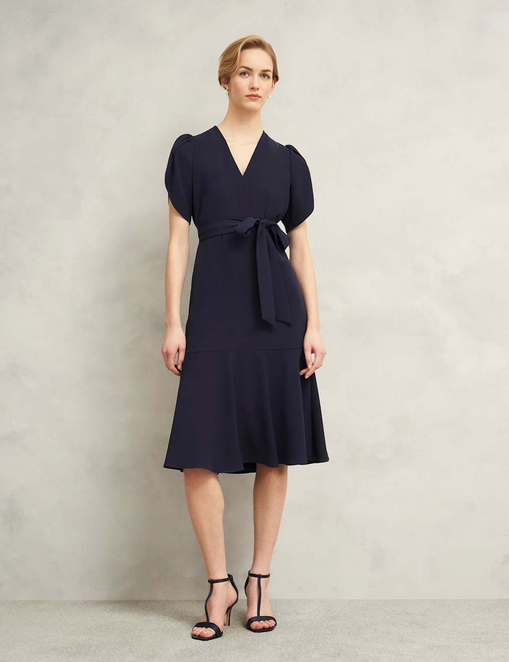 V-Neck Tie Detail Midi Waisted Dress 3 of 6