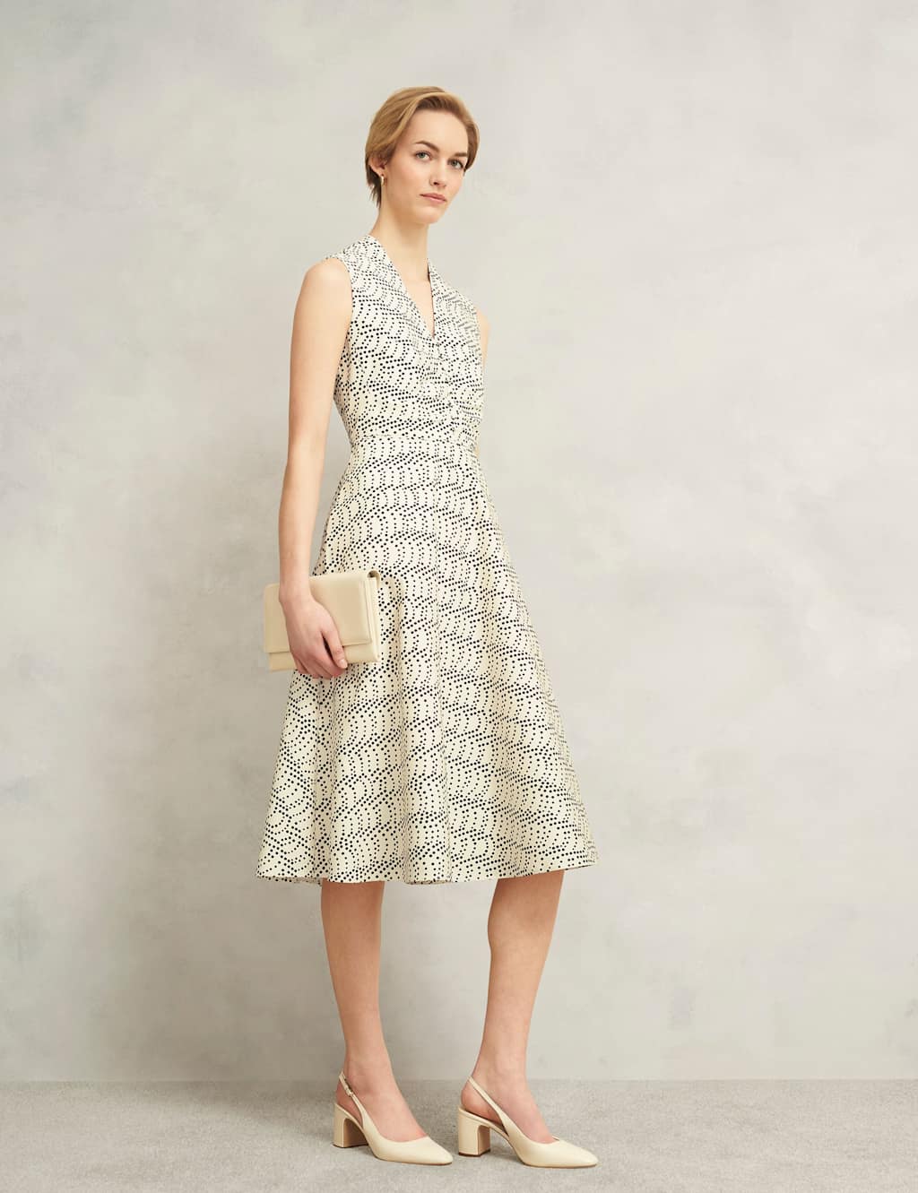 Cotton Rich Polka Dot V-Neck Waisted Dress 4 of 9