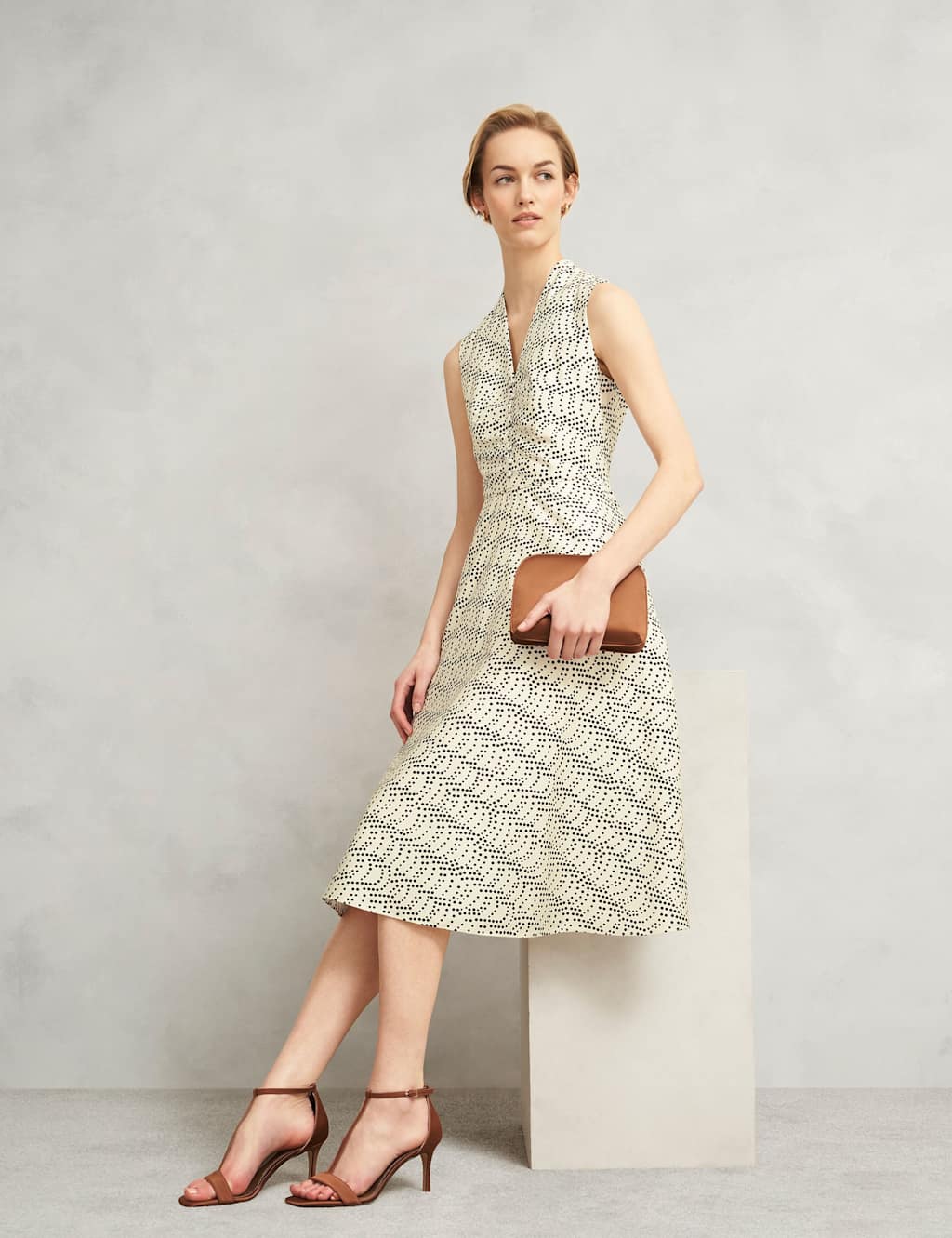 Cotton Rich Polka Dot V-Neck Waisted Dress 5 of 9