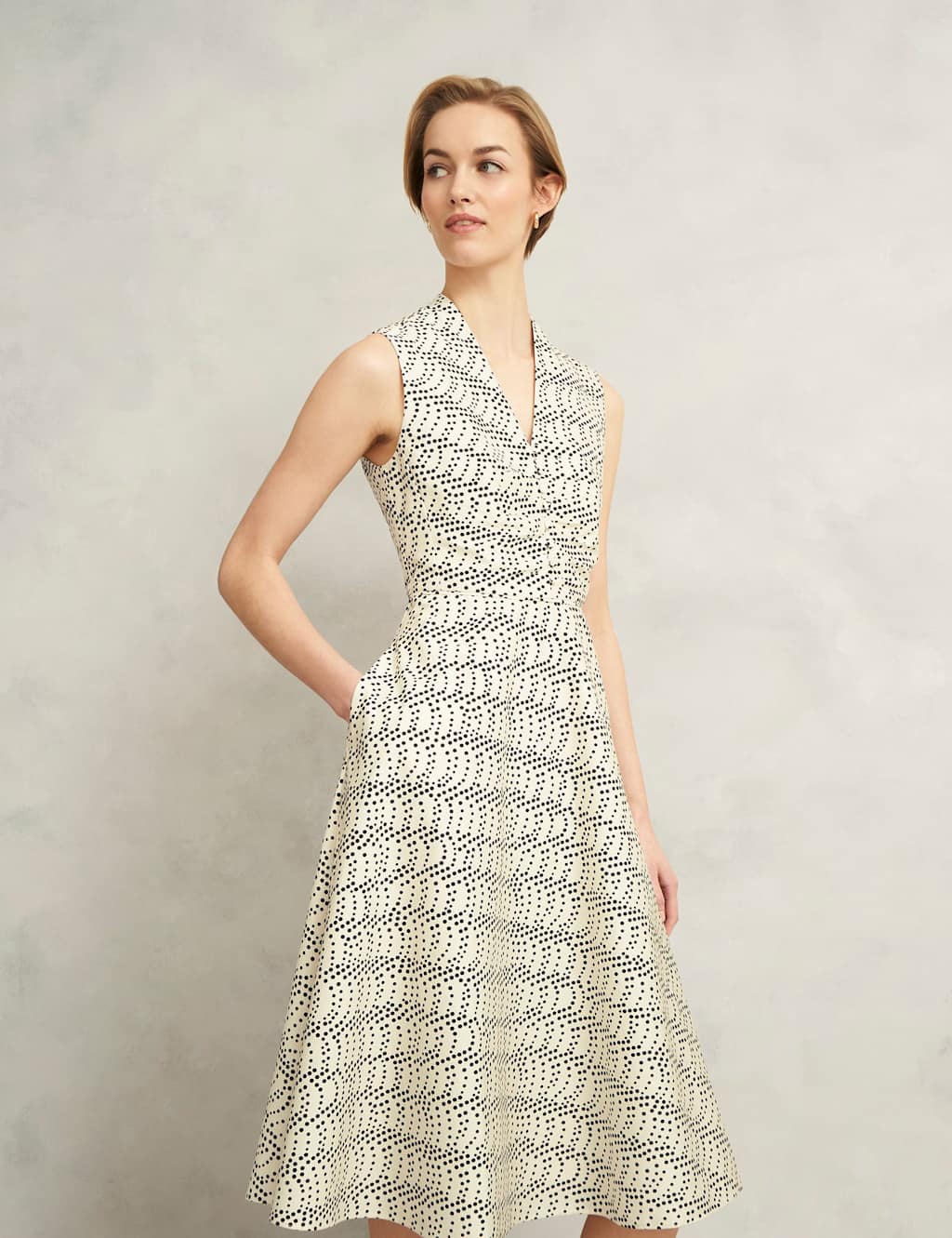 Cotton Rich Polka Dot V-Neck Waisted Dress 7 of 9