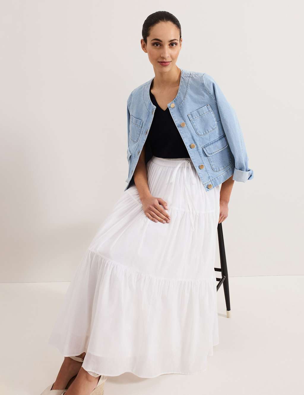 Pure Cotton Maxi Tiered Skirt 6 of 7